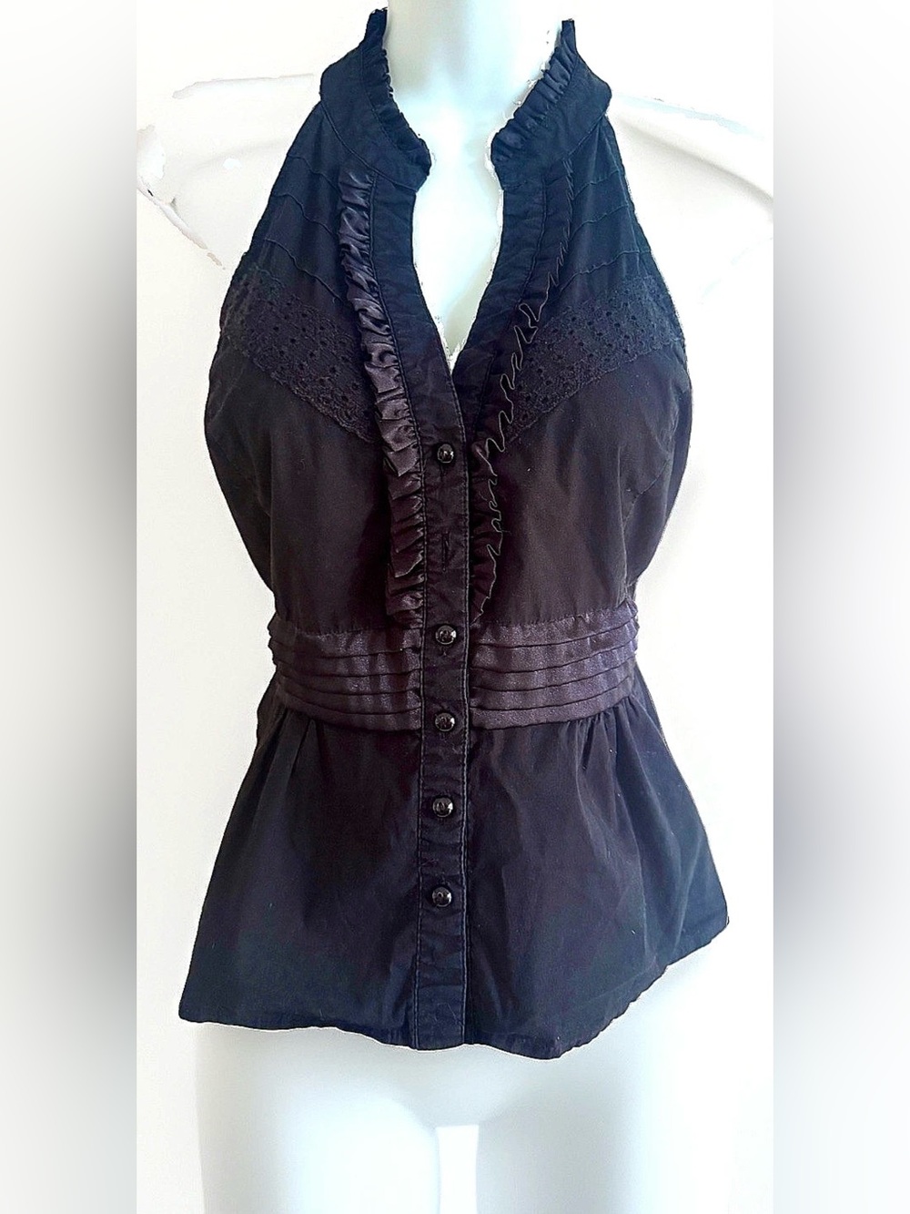 🖤XOXO🖤 TUXEDO SATIN RUFFLE NECK ELASTIC WAIST RACERBACK PEPLUM VEST TOP
